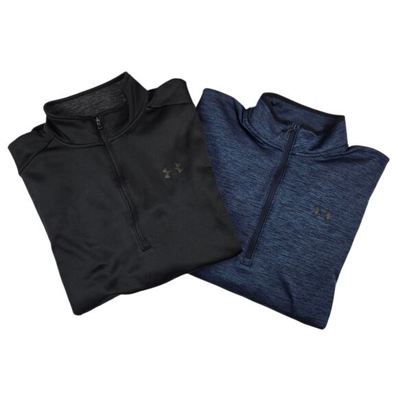 Mens Under Armour Half Zip Pullover Lot Size XL Loose Cold Gear Black Blue - Picture 1 of 7